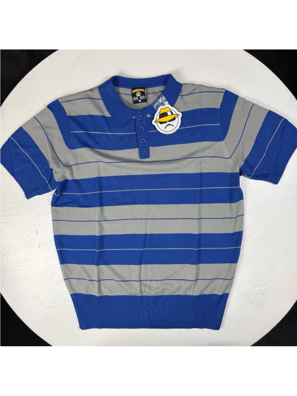 New Lowrider Charlie Brown Men's M Polo Shirt Royal Blue/Grey Dyse One OG Stripe